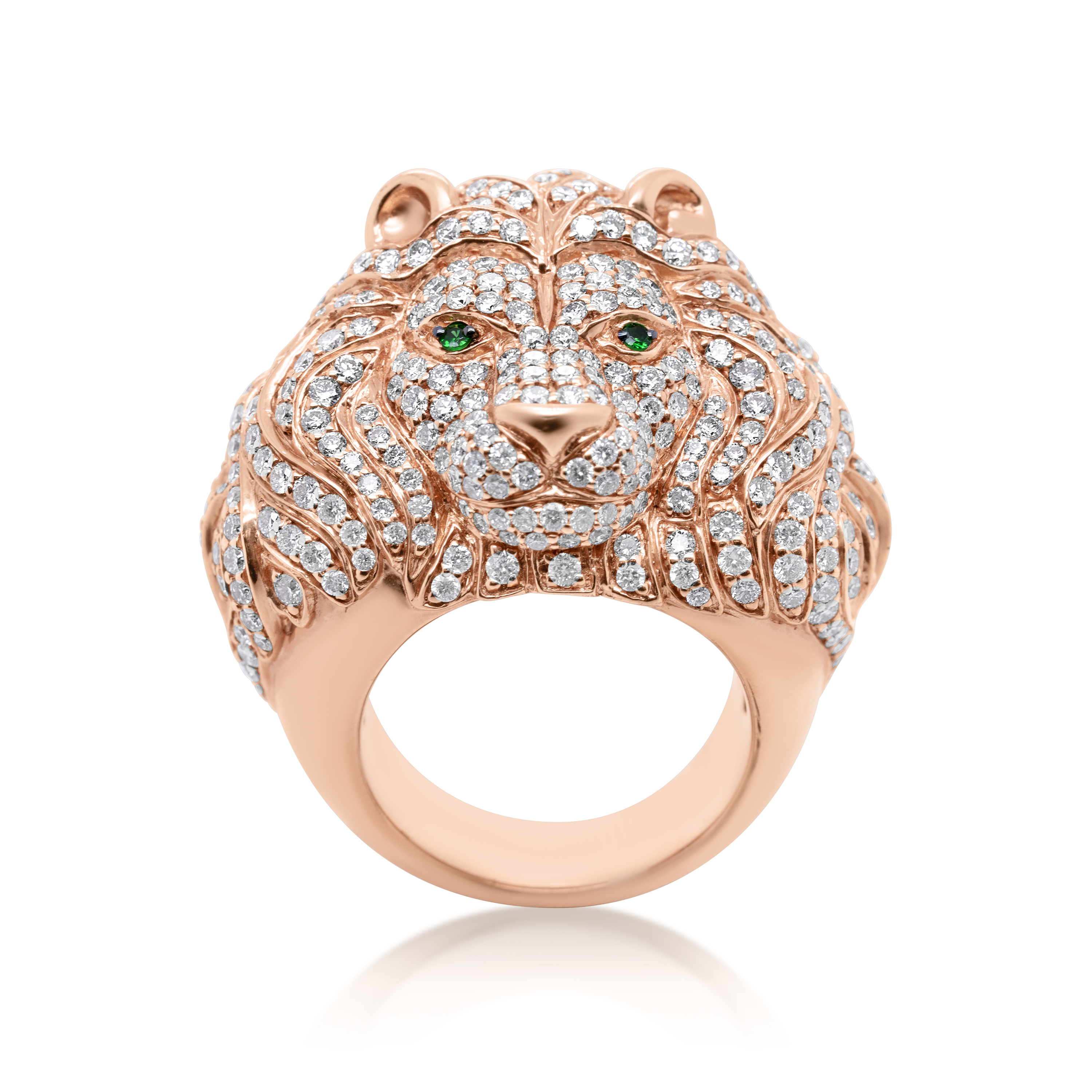 Diamond Lion Head Ring 4.56 ct. 14K Rose Gold